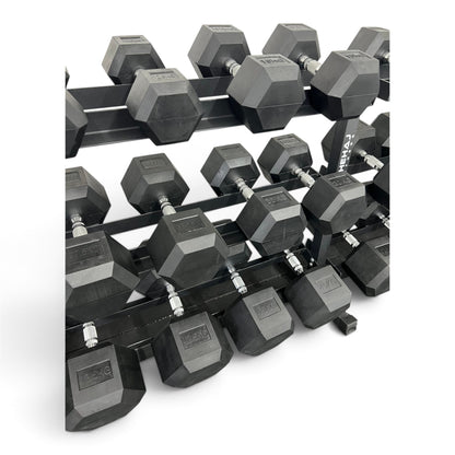 Hex Dumbbell 2.5-50kg Set With 3 Tier Rack Stand - 2.5kg Increments - 20 Pairs