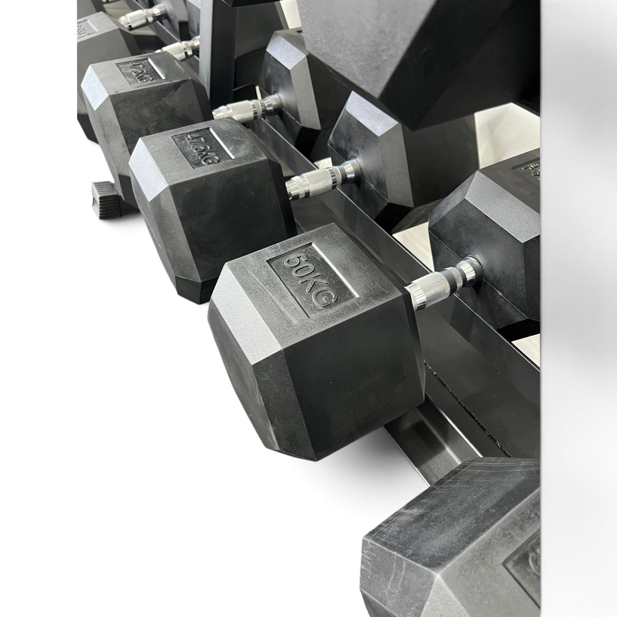 Hex Dumbbell 2.5-50kg Set With 3 Tier Rack Stand - 2.5kg Increments - 20 Pairs