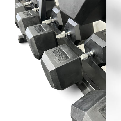 Hex Dumbbell 2.5-50kg Set With 3 Tier Rack Stand - 2.5kg Increments - 20 Pairs