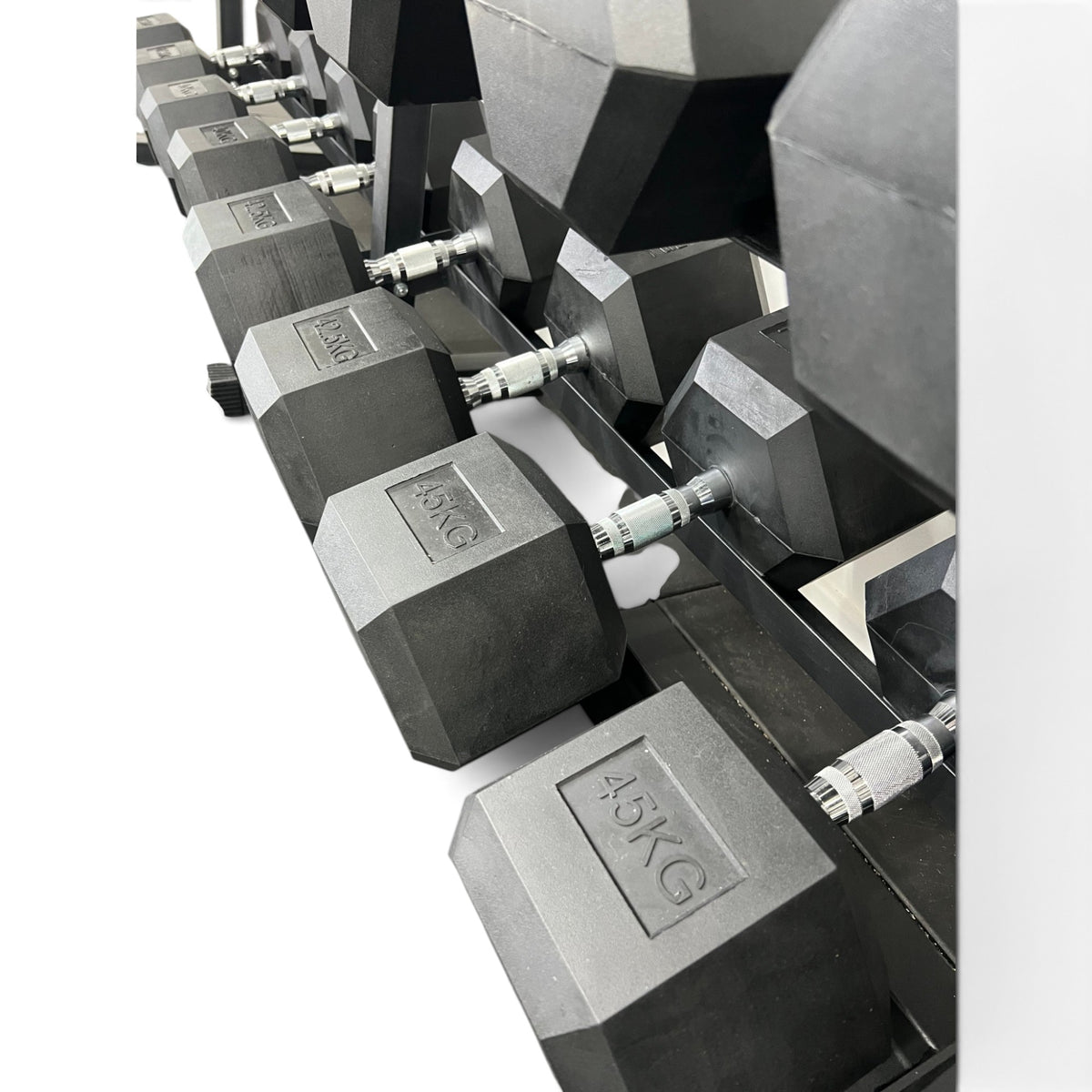 Hex Dumbbell 2.5-50kg Set With 3 Tier Rack Stand - 2.5kg Increments - 20 Pairs