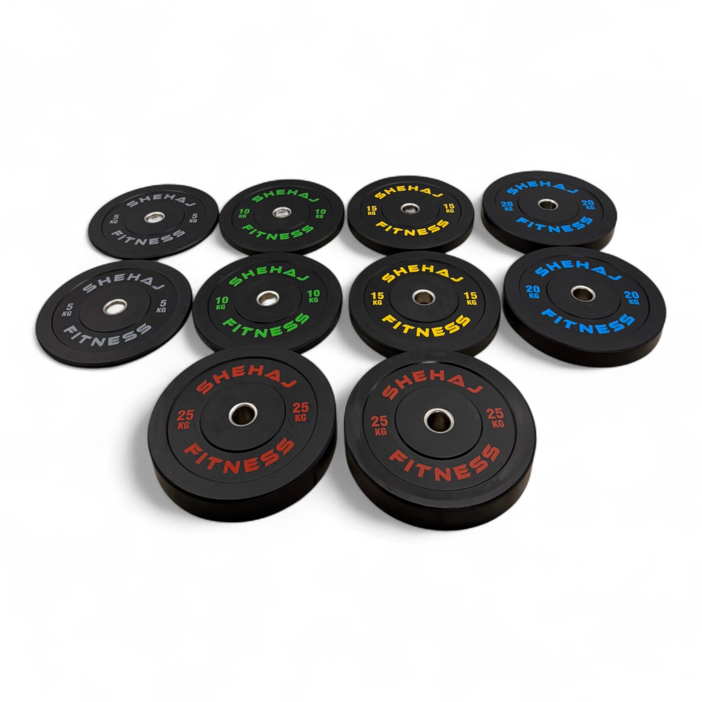 Shehaj Fitness Olympic Rubber Bumper Plates 5kg - 25kg and 100kg set