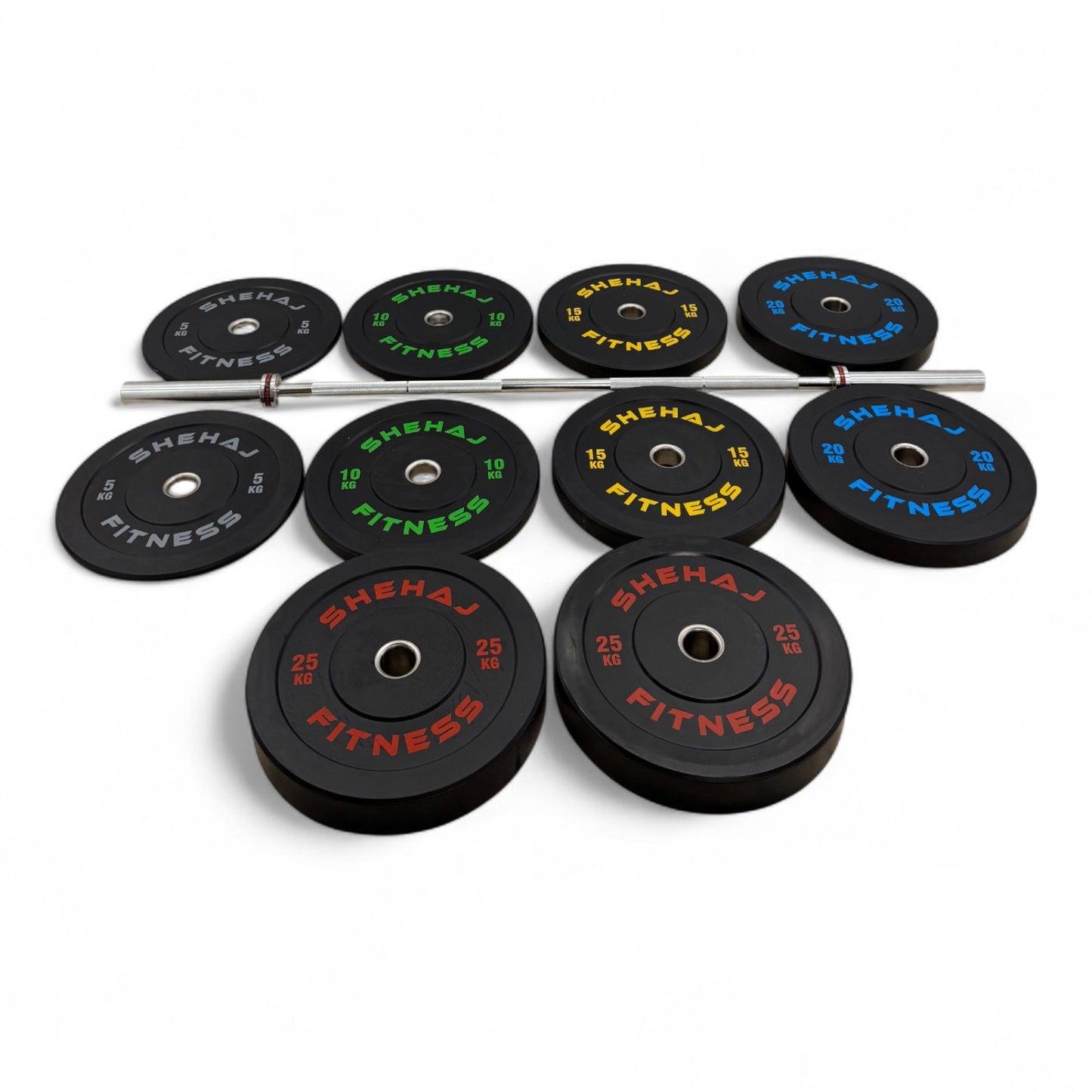 Shehaj Fitness Olympic Rubber Bumper Plates 5kg - 25kg and 100kg set